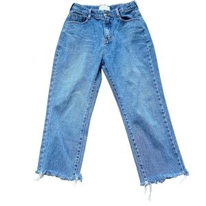 Classic Blue Cropped Ankle Jeans  Fringe Cotton (no stretch) High Waisted
